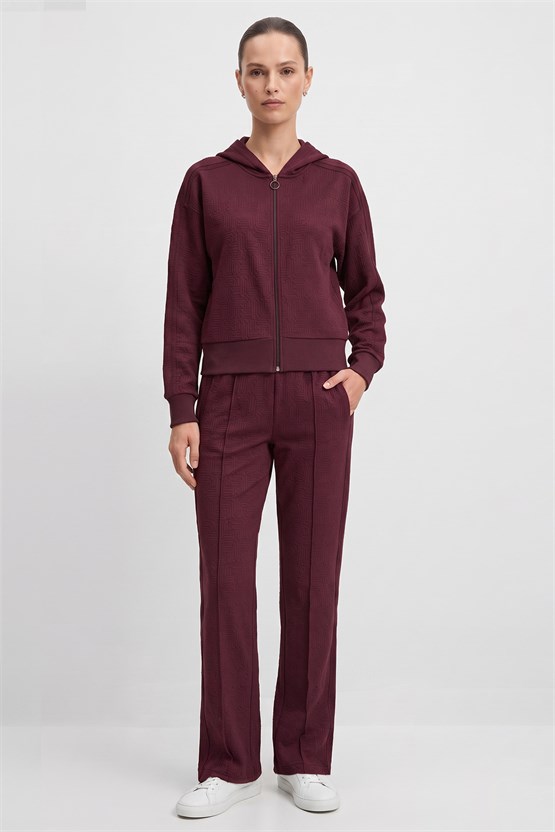 Mısırlı Monogram Desen Ceket Pantolon Takım Bordo