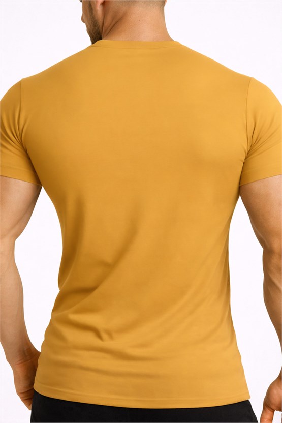 Mısırlı ORGANIC Pamuklu HERCULES Slim Fit Bisiklet Yaka Fanila Hardal