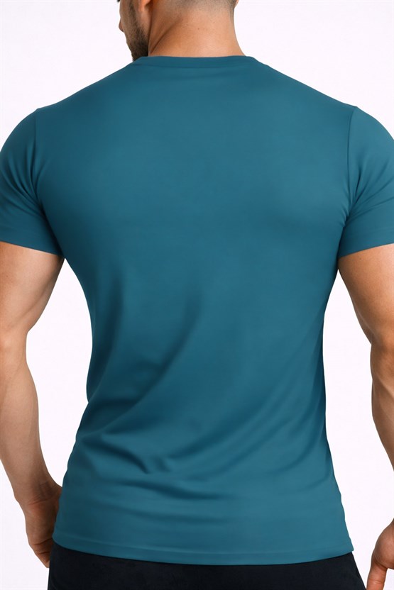 Mısırlı ORGANIC Pamuklu HERCULES Slim Fit Bisiklet Yaka Fanila / T-Shirt Petrol