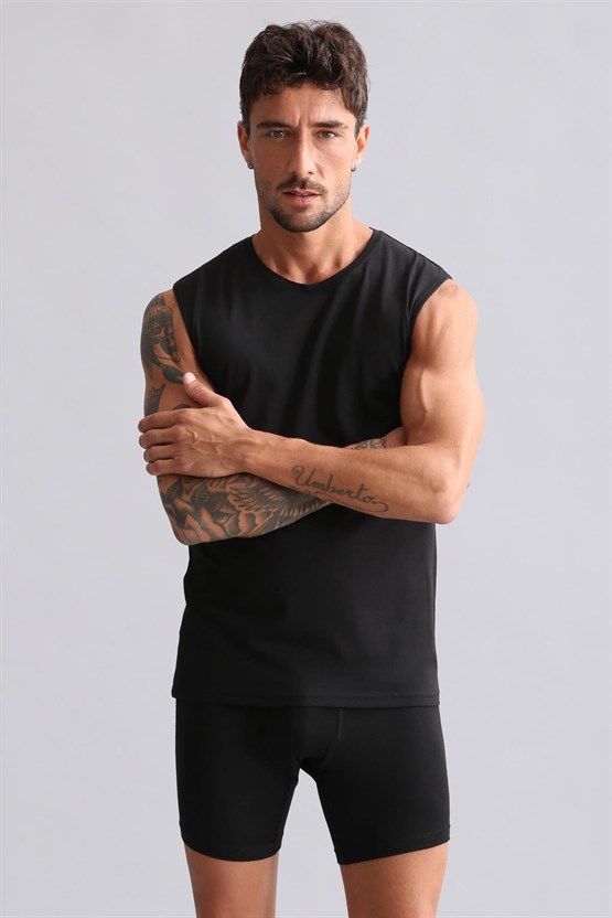 Mısırlı ORGANIC Pamuklu HERCULES Slim Fit Bisiklet Yaka Sporcu Atlet / T-Shirt Siyah