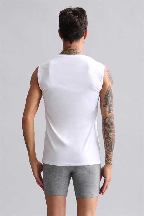 Mısırlı ORGANIC Pamuklu HERCULES Slim Fit Bisiklet Yaka Sporcu Atlet / T-Shirt Beyaz