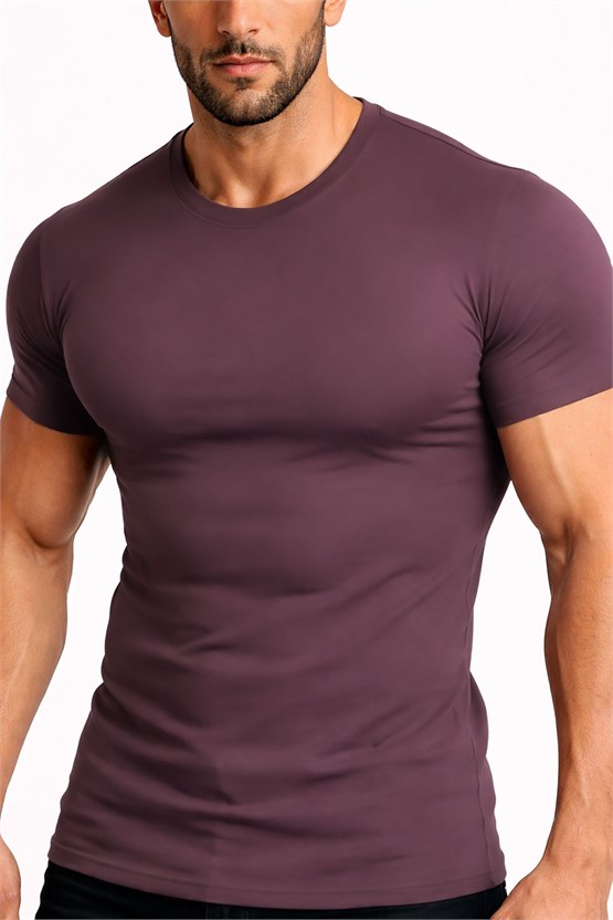 Mısırlı ORGANIC Pamuklu HERCULES Slim Fit Bisiklet Yaka Fanila Mor