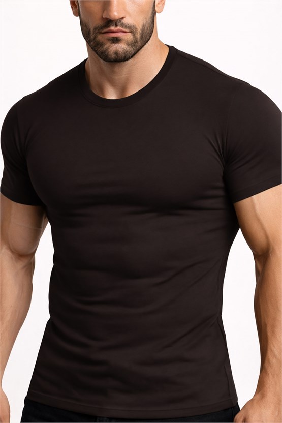 Mısırlı ORGANIC Pamuklu HERCULES Slim Fit Bisiklet Yaka Fanila Kahverengi