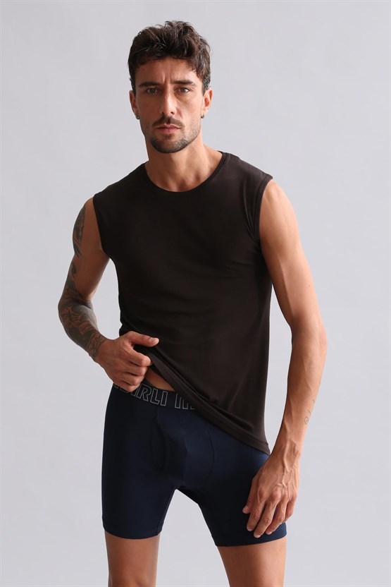Mısırlı ORGANIC Pamuklu HERCULES Slim Fit Bisiklet Yaka Sporcu Atlet / T-Shirt Kahverengi