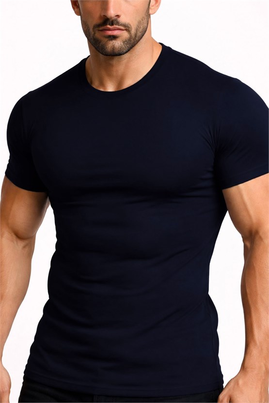 Mısırlı ORGANIC Pamuklu HERCULES Slim Fit Bisiklet Yaka Fanila Lacivert