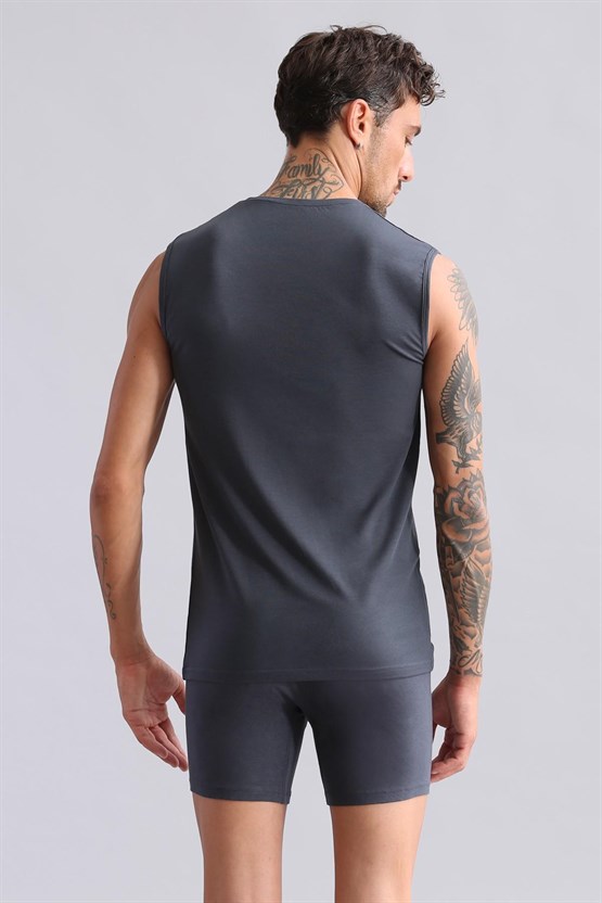 Mısırlı ORGANIC Pamuklu HERCULES Slim Fit Bisiklet Yaka Sporcu Atlet / T-Shirt Antrasit