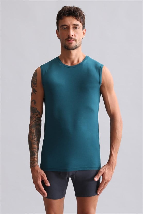 Mısırlı ORGANIC Pamuklu HERCULES Slim Fit Bisiklet Yaka Sporcu Atlet / T-Shirt Fit Green