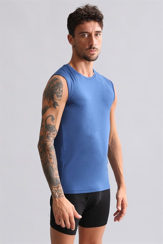 Mısırlı ORGANIC Pamuklu HERCULES Slim Fit Bisiklet Yaka Sporcu Atlet / T-Shirt Gece Mavisi