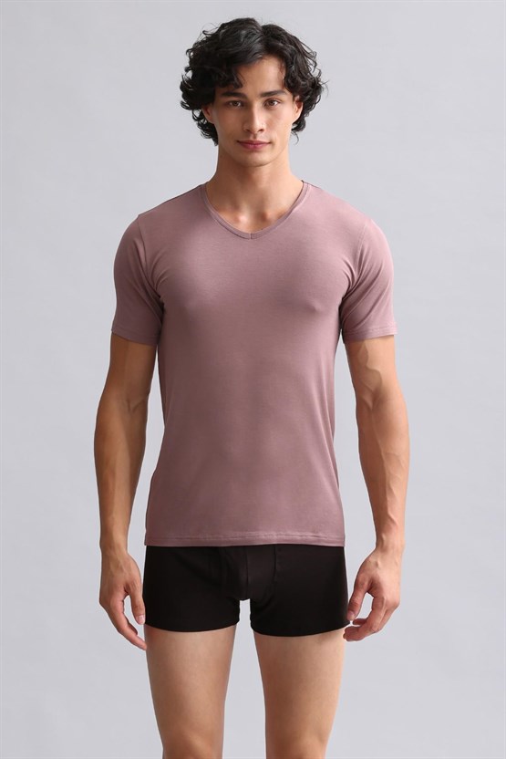 Mısırlı ORGANIC Pamuklu HERCULES Slim Fit V Yaka Fanila / T-Shirt Lavender