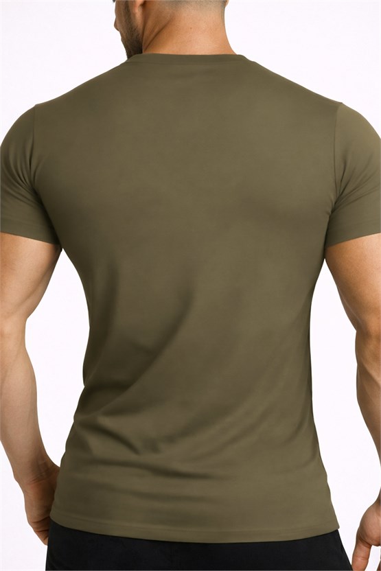 Mısırlı ORGANIC Pamuklu HERCULES Slim Fit Bisiklet Yaka Fanila Koyu Haki