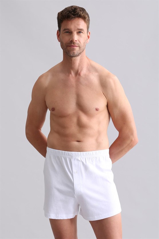 Mısırlı ORGANIC Pamuklu Relaks Loose Fit Düğmeli Ekstra Bol Kesim Uzun Paçalı Boxer Şort Beyaz