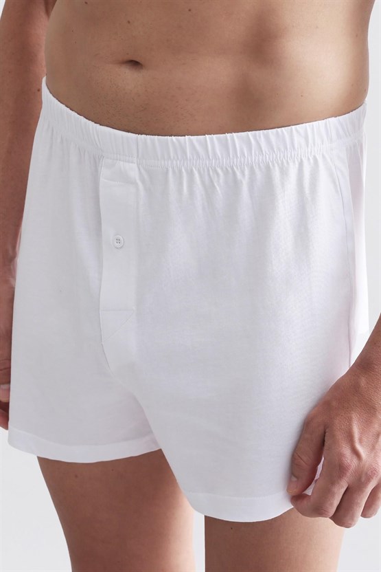 Mısırlı ORGANIC Pamuklu Relaks Loose Fit Düğmeli Ekstra Bol Kesim Uzun Paçalı Boxer Şort Beyaz