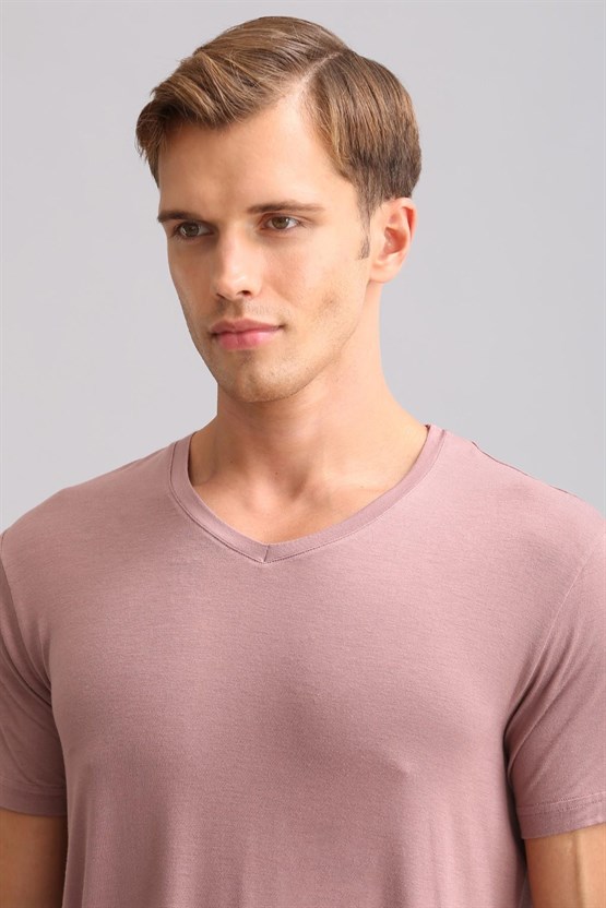 Mısırlı ORGANIC Pamuklu ZEUS LUXURY Regular Fit V Yaka Fanila / T-Shirt Lavender