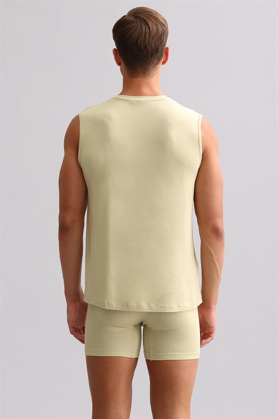 Mısırlı ORGANIC Pamuklu ZEUS LUXURY Regular Fit V Yaka Sporcu Atlet / T-Shirt Haki Ada