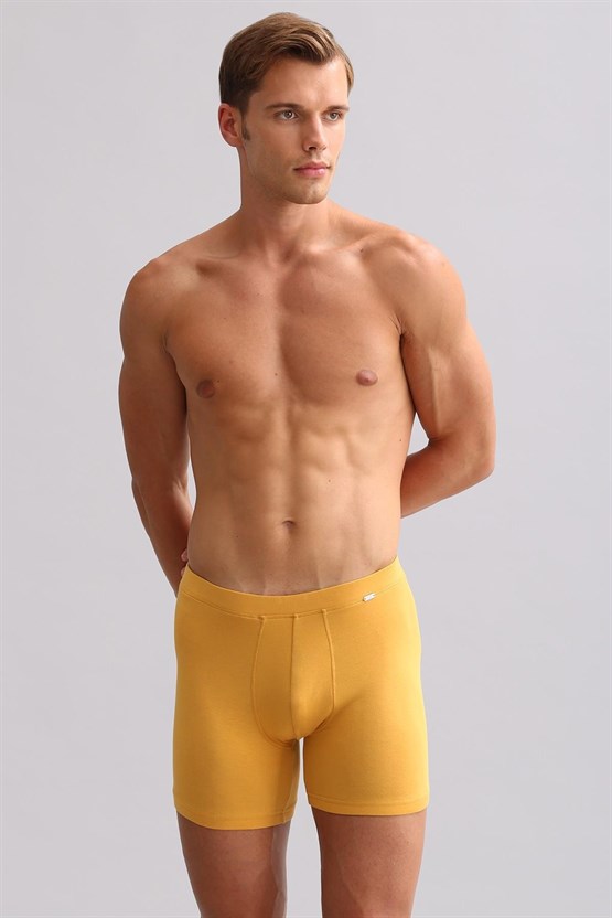 Mısırlı ORGANIC Pamuklu ZEUS LUXURY Regular Fit Metal Armalı Long Boxer Hardal