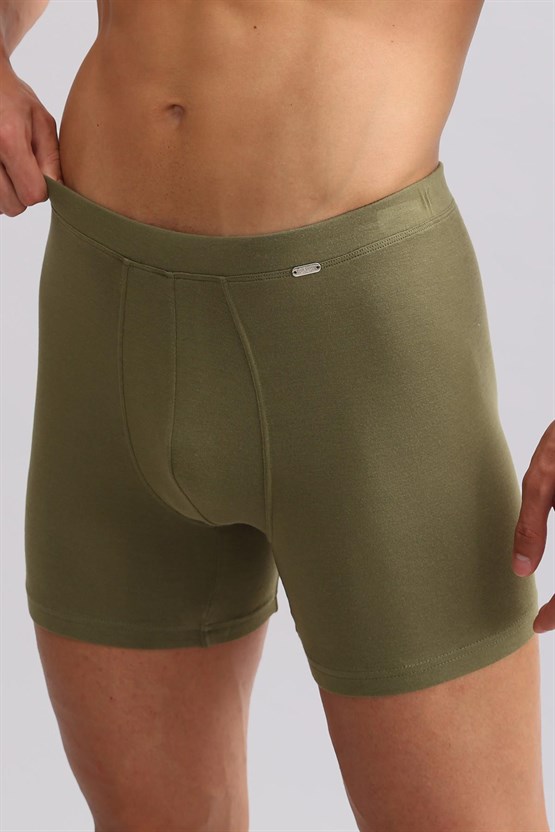 Mısırlı ORGANIC Pamuklu ZEUS LUXURY Regular Fit Metal Armalı Long Boxer Haki Zeytin