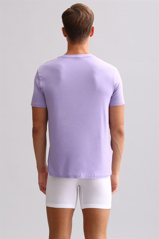 Mısırlı ORGANIC Pamuklu ZEUS LUXURY Regular Fit V Yaka Fanila / T-Shirt Mor