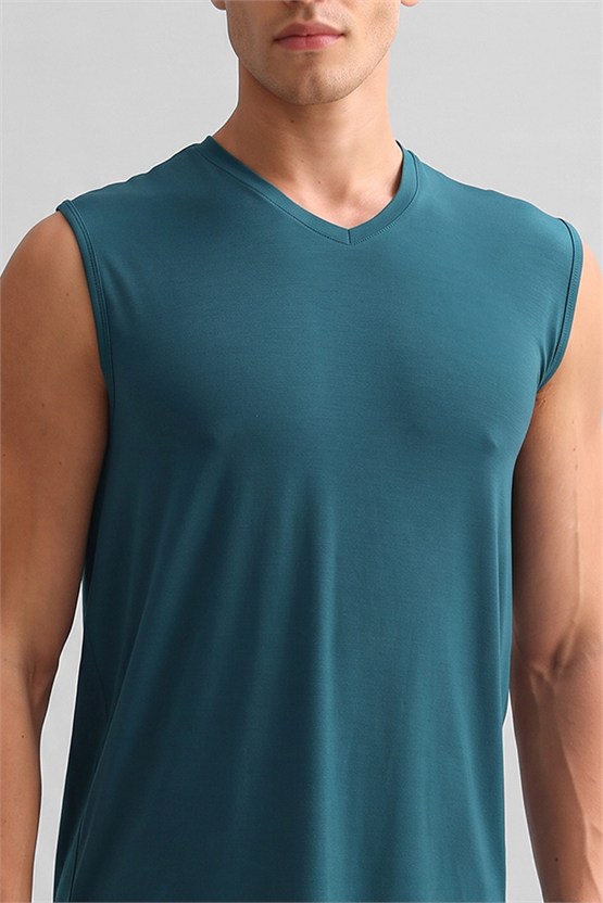 Mısırlı ORGANIC Pamuklu ZEUS LUXURY Regular Fit V Yaka Sporcu Atlet Fit Green