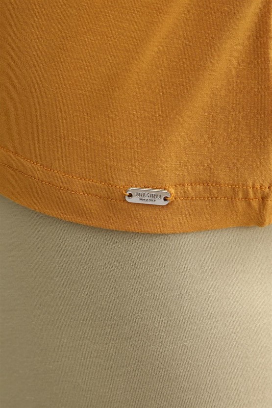 Mısırlı ORGANIC Pamuklu ZEUS LUXURY Regular Fit V Yaka Sporcu Atlet / T-Shirt Hardal