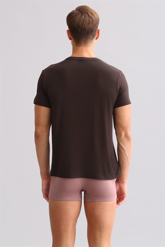 Mısırlı ORGANIC Pamuklu ZEUS LUXURY Regular Fit Bisiklet Yaka Fanila / T-Shirt Kahverengi