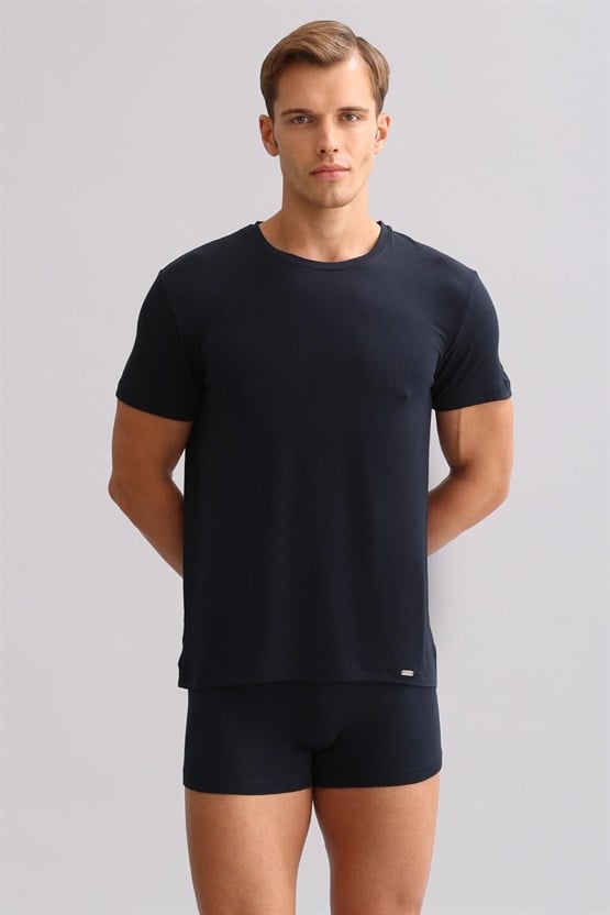 Mısırlı ORGANIC Pamuklu ZEUS LUXURY Regular Fit Bisiklet Yaka Fanila / T-Shirt Lacivert