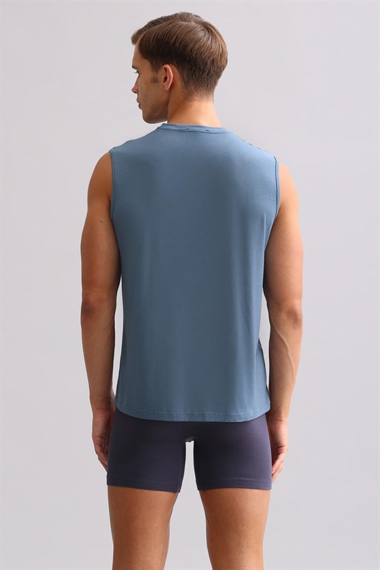 Mısırlı ORGANIC Pamuklu ZEUS LUXURY Regular Fit V Yaka Sporcu Atlet / T-Shirt Gece Mavisi