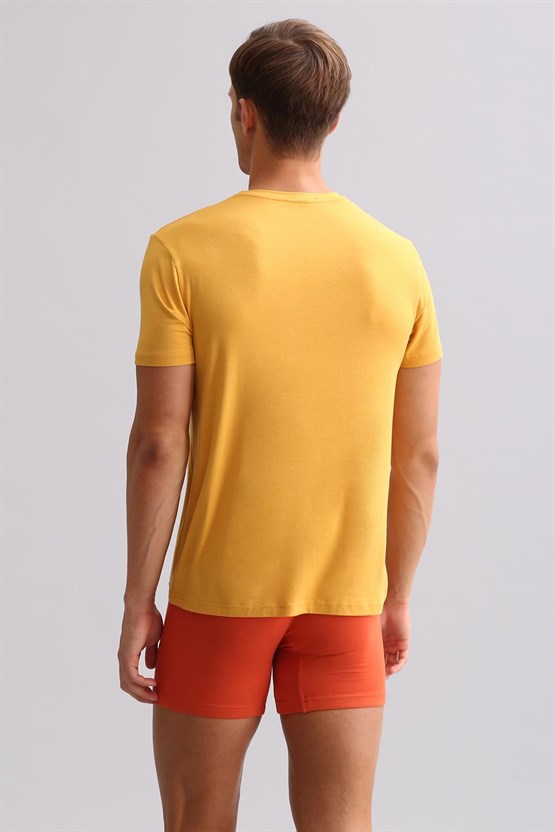 Mısırlı ORGANIC Pamuklu ZEUS LUXURY Regular Fit V Yaka Fanila / T-Shirt Hardal