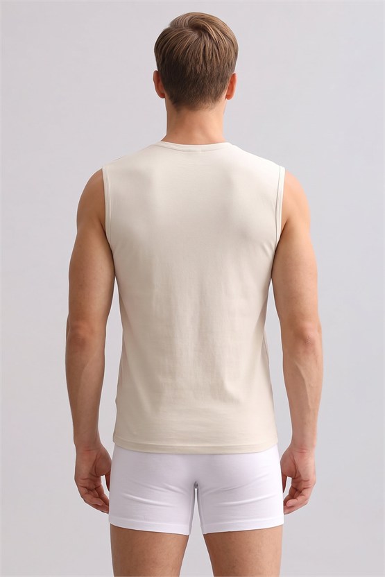 Mısırlı ORGANIC Pamuklu ZEUS LUXURY Regular Fit V Yaka Sporcu Atlet Toprak Bej