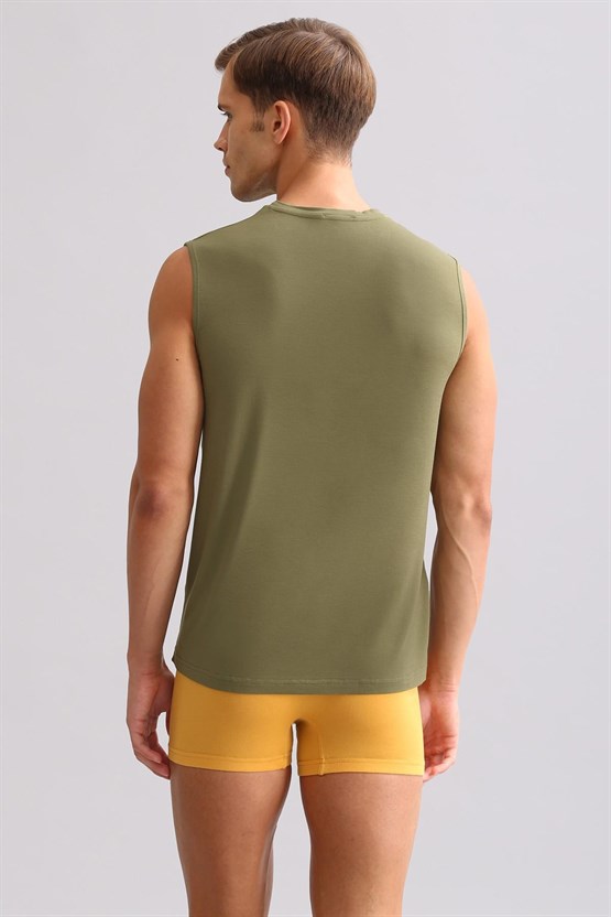 Mısırlı ORGANIC Pamuklu ZEUS LUXURY Regular Fit Bisiklet Yaka Sporcu Atlet / T-Shirt Haki Zeytin