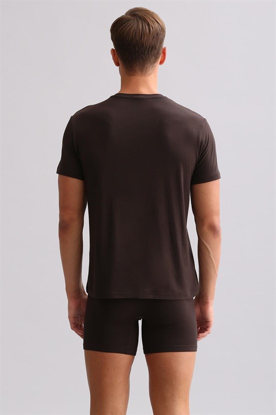 Mısırlı ORGANIC Pamuklu ZEUS LUXURY Regular Fit V Yaka Fanila / T-Shirt Kahverengi