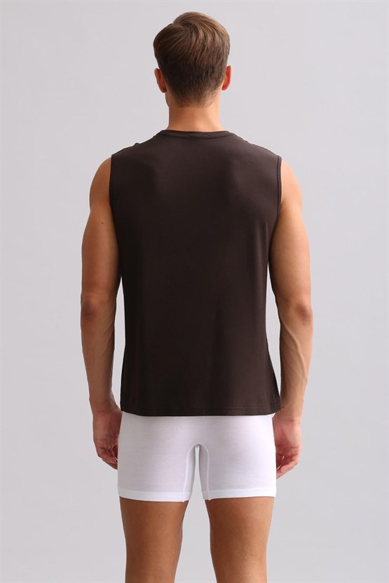 Mısırlı ORGANIC Pamuklu ZEUS LUXURY Regular Fit V Yaka Sporcu Atlet / T-Shirt Kahverengi