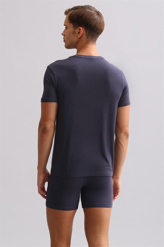 Mısırlı ORGANIC Pamuklu ZEUS LUXURY Regular Fit V Yaka Fanila / T-Shirt Antrasit