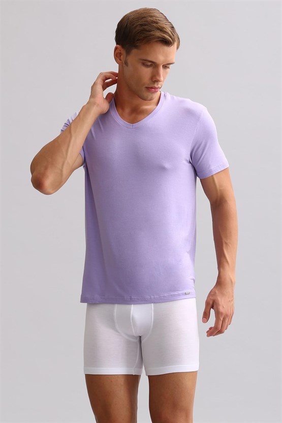 Mısırlı ORGANIC Pamuklu ZEUS LUXURY Regular Fit V Yaka Fanila / T-Shirt Mor