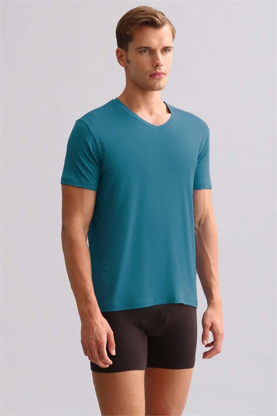 Mısırlı ORGANIC Pamuklu ZEUS LUXURY Regular Fit V Yaka Fanila Fit Green