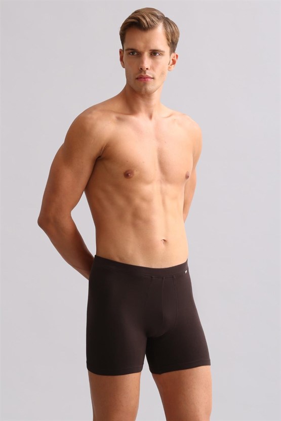 Mısırlı ORGANIC Pamuklu ZEUS LUXURY Regular Fit Metal Armalı Long Boxer Kahverengi