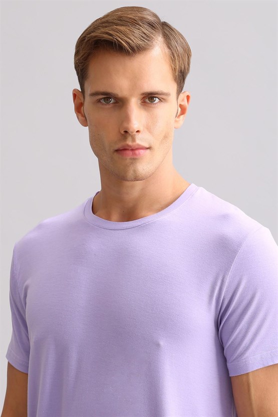 Mısırlı ORGANIC Pamuklu ZEUS LUXURY Regular Fit Bisiklet Yaka Fanila / T-Shirt Mor