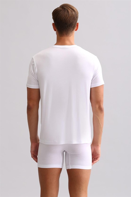 Mısırlı ORGANIC Pamuklu ZEUS LUXURY Regular Fit V Yaka Fanila / T-Shirt Beyaz