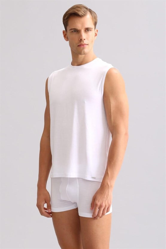 Mısırlı ORGANIC Pamuklu ZEUS LUXURY Regular Fit Bisiklet Yaka Sporcu Atlet / T-Shirt Beyaz