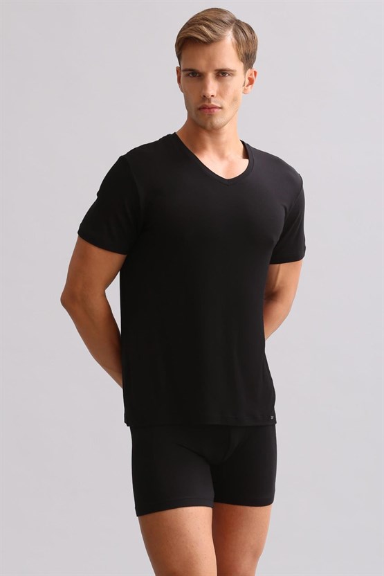 Mısırlı ORGANIC Pamuklu ZEUS LUXURY Regular Fit V Yaka Fanila / T-Shirt Siyah