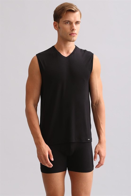 Mısırlı ORGANIC Pamuklu ZEUS LUXURY Regular Fit V Yaka Sporcu Atlet / T-Shirt Siyah