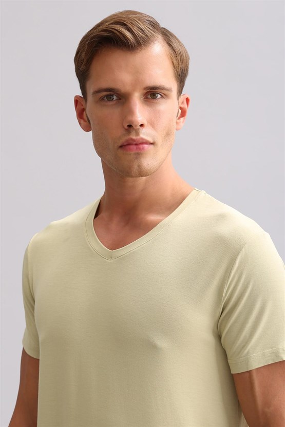 Mısırlı ORGANIC Pamuklu ZEUS LUXURY Regular Fit V Yaka Fanila / T-Shirt Haki Ada