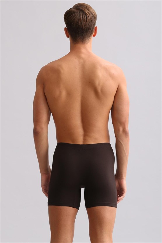 Mısırlı ORGANIC Pamuklu ZEUS LUXURY Regular Fit Metal Armalı Long Boxer Kahverengi
