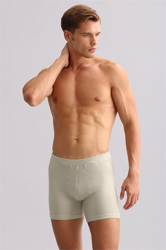 Mısırlı ORGANIC Pamuklu ZEUS LUXURY Regular Fit Metal Armalı Long Boxer Toprak Bej