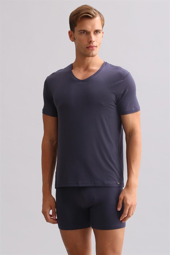 Mısırlı ORGANIC Pamuklu ZEUS LUXURY Regular Fit V Yaka Fanila / T-Shirt Antrasit
