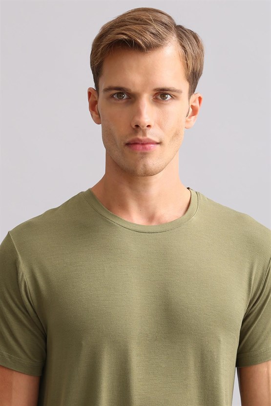 Mısırlı ORGANIC Pamuklu ZEUS LUXURY Regular Fit Bisiklet Yaka Fanila / T-Shirt Haki Zeytin