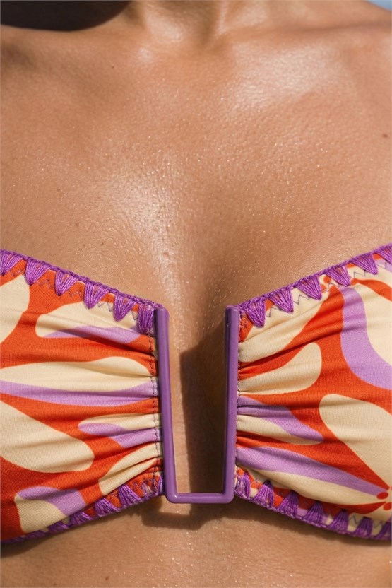 Mısırlı Straplez Aksesuar Detaylı  Bikini Takım Flower