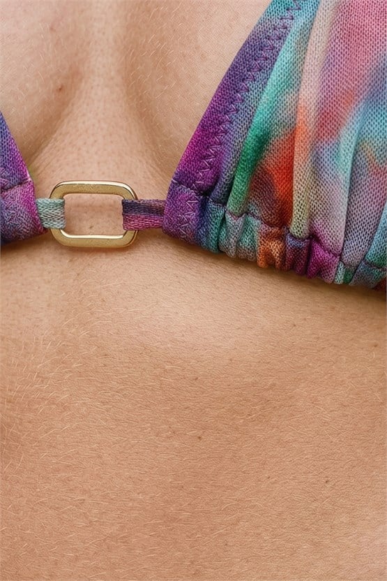 Mısırlı Tül Detaylı Üçgen Brazilian Bikini Takım Mor/Batik
