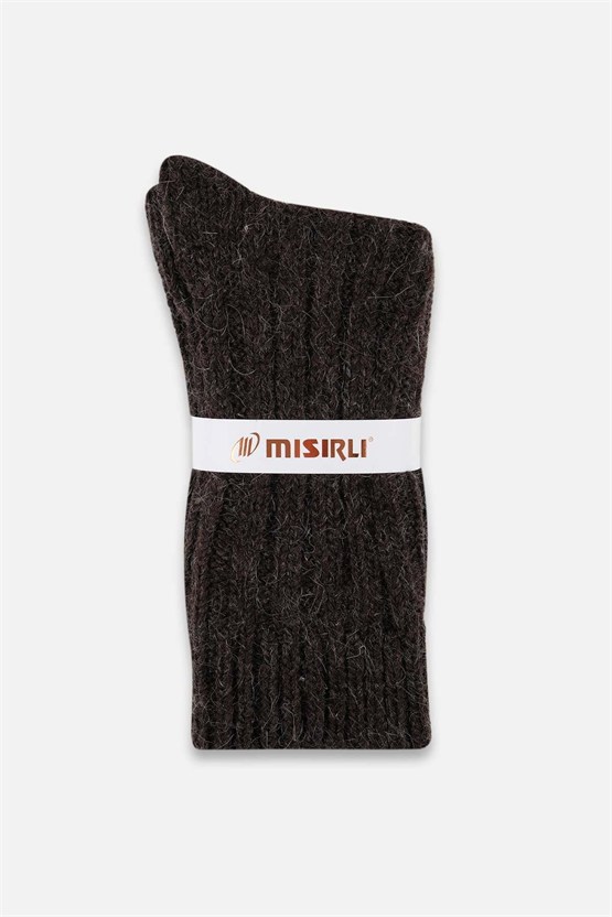 Mısırlı Unisex 5 Kat Alpaka Yünü Kışlık Tekli Soket Çorap Kahverengi
