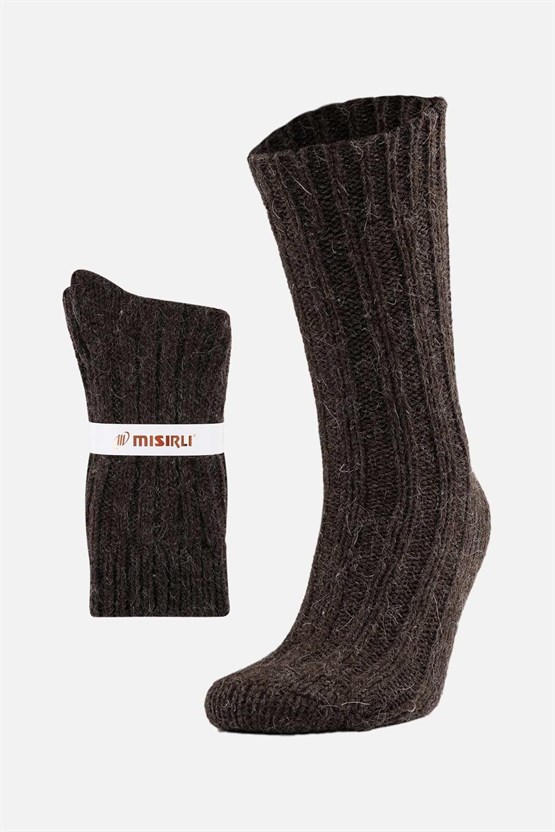 Mısırlı Unisex 5 Kat Alpaka Yünü Kışlık Tekli Soket Çorap Kahverengi