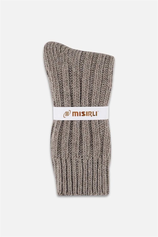 Mısırlı Unisex 5 Kat Alpaka Yünü Kışlık Tekli Soket Çorap Bej